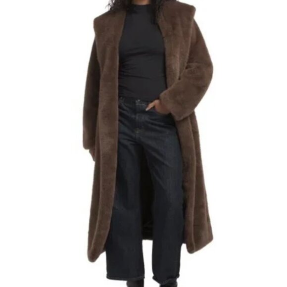 Rebecca Minkoff faux fur wrap coat w hood - NEW W TAGS - sz Small - brown - Picture 10 of 14